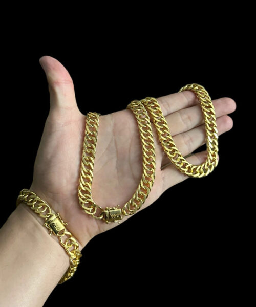 Cordão + Pulseira Grumet 11mm Fecho Com Gravação 750 - Banhado a Ouro 18k