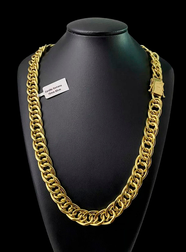 Cordao Romano Oca 750 15Mm Banhado A Ouro 18K Preto