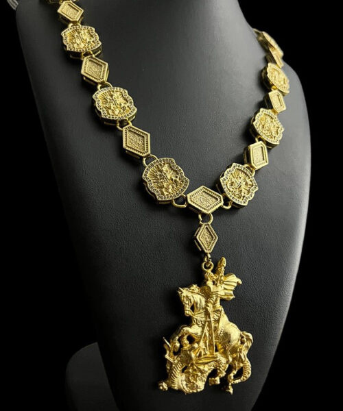 Cordão São Jorge + Pingente Cravejado - Banhado a Ouro 18k