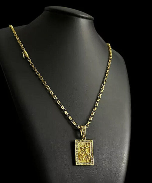 Cordão Tijolinho 3mm + Pingente São Jorge - Banhado a Ouro