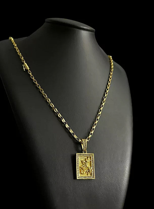 Cordao Tijolinho 3Mm Pingente Banhado A Ouro 18K P