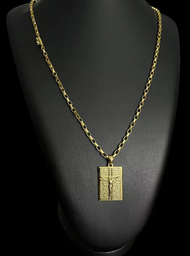 Cordao Tijolinho 3Mm Pingente Jesus Banhado A Ouro 18K 2