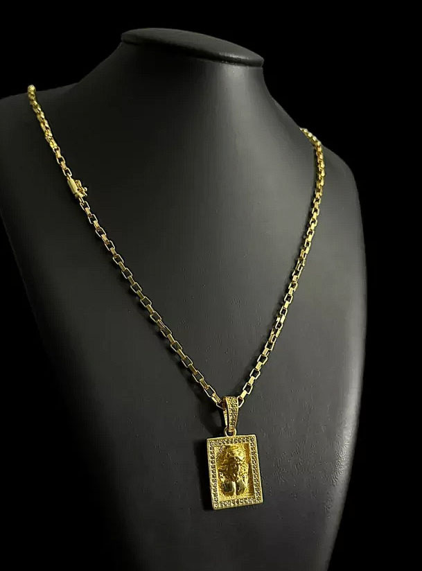 Cordao Tijolinho 3Mm Pingente Jesus Cravejado Banhado A Ouro 18K P