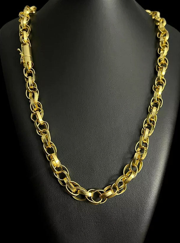 Cordao Trancado 12Mm Banhado A Ouro 18K Preto