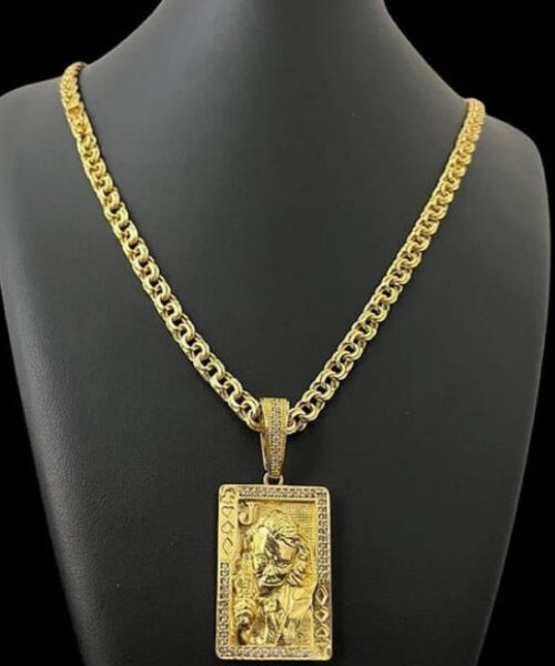 Cordão Friso 5mm + Pingente Coringa Banhado a ouro 18k Luxo