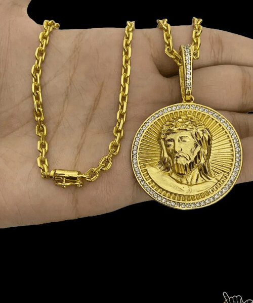 Corrente Cadeado (3mm) + Pingente Jesus 3d - Banhado a Ouro 18k
