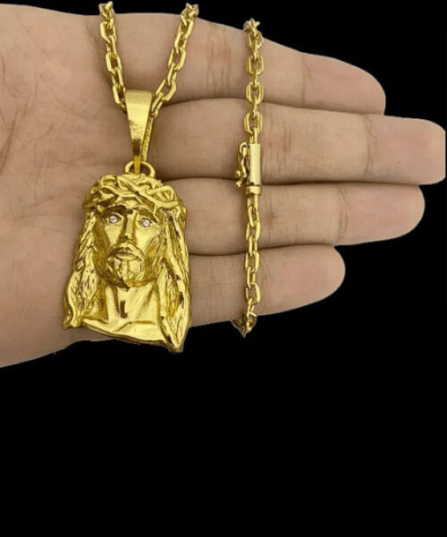 Corrente Cadeado (3mm) + Pingente Jesus - Banhado a Ouro 18k