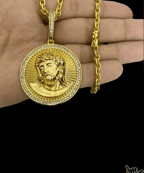 Corrente Cadeado (4mm) + Pingente Jesus - Banhado a Ouro 18k