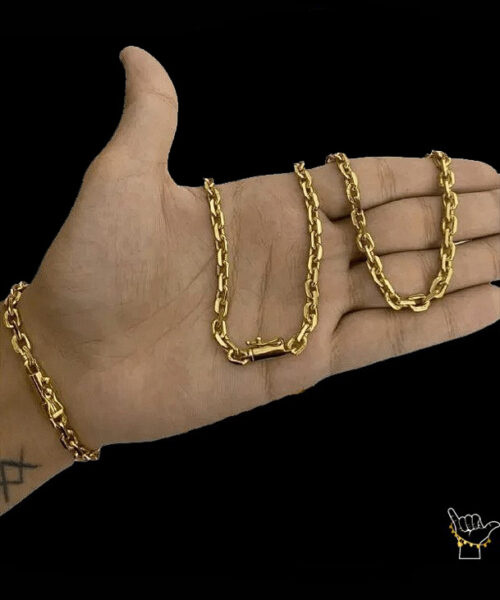 Corrente Cadeado (5mm) + Pulseira - Banhado a Ouro 18k