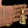 Corrente Cadeado Alongado 7Mm Pingente Rosto De Cristo – Banhado A Ouro 18K 22