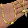 Corrente Piastrine 3Mm Pingente Cruz Rosto Cravejada – Banhado A Ouro 18K2
