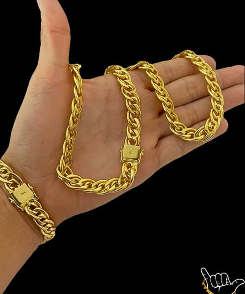 Kit Corrente Romana 750 (10mm) + Pulseira - Banhado a Ouro 18k