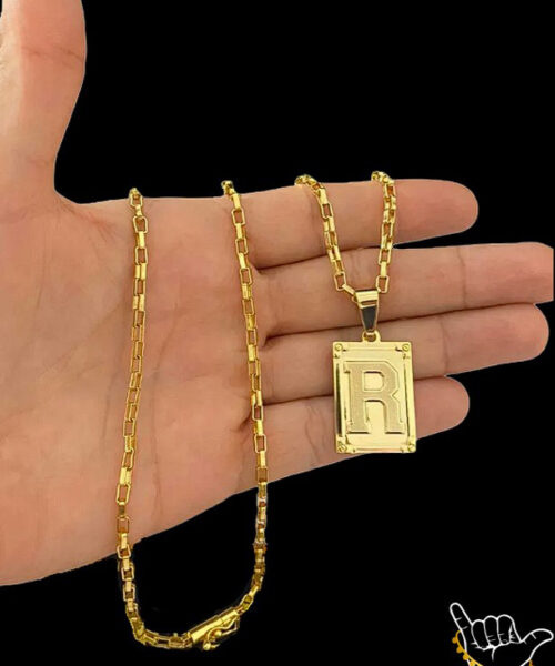 Corrente Tijolinho (3mm) + Pingente Letra - Banhado a Ouro 18k