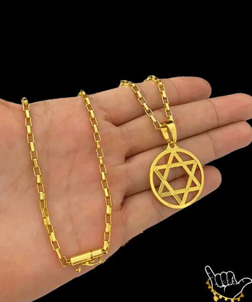 Corrente Tijolinho (4mm) + Pingente Estrela Davi - Banhado a Ouro 18k