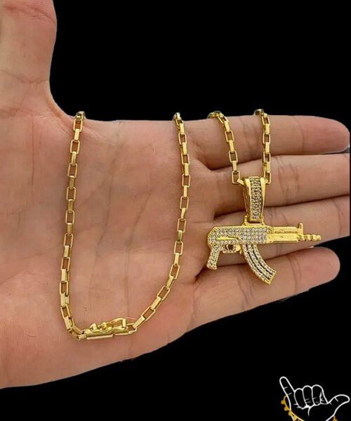 Corrente Tijolinho (4mm) + Pingente Fuzil - Banhado a Ouro 18k