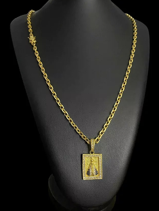 Cadeado 5Mm Pingente Nossa Senhora Banhado A Ouro 18K 2