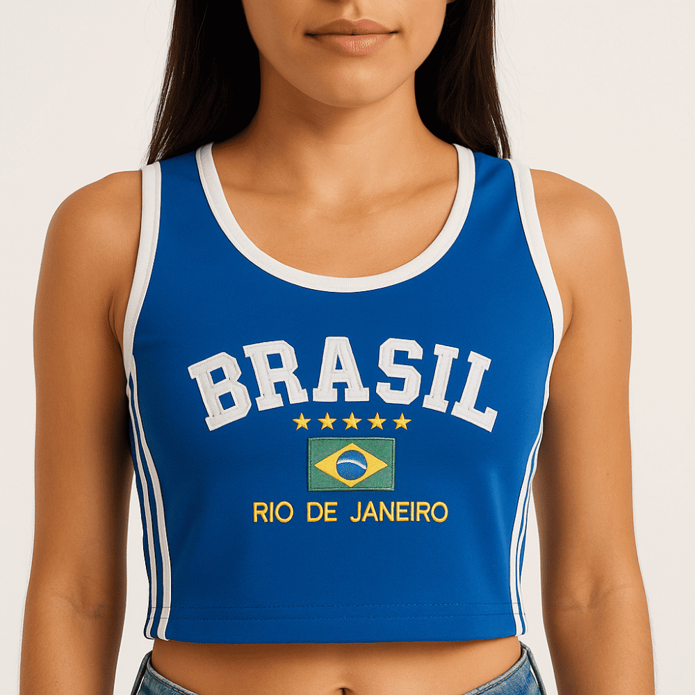 Regata Cropped Do Brasil Bordada Retrô Vintage - Imagem 23