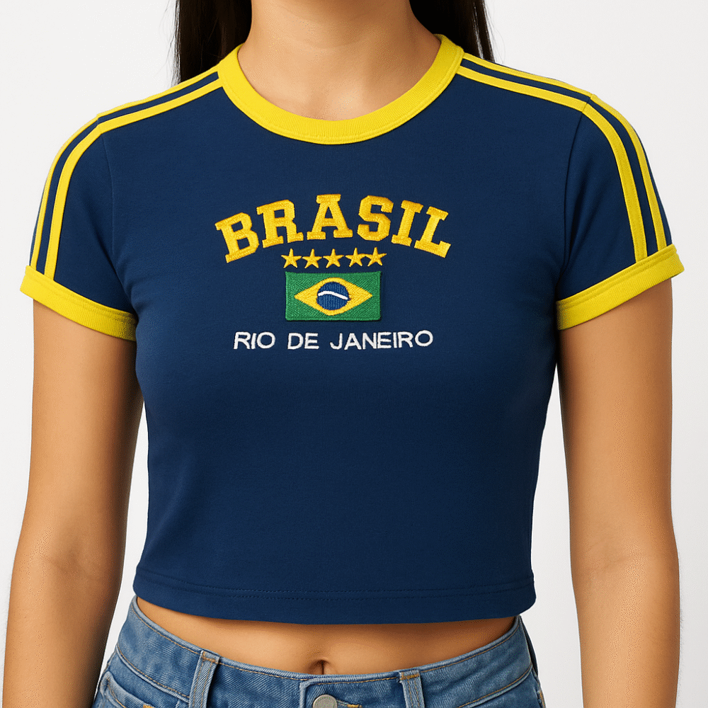 Camisa Do Brasil Feminina Bordada Retrô - Babylook - Imagem 41