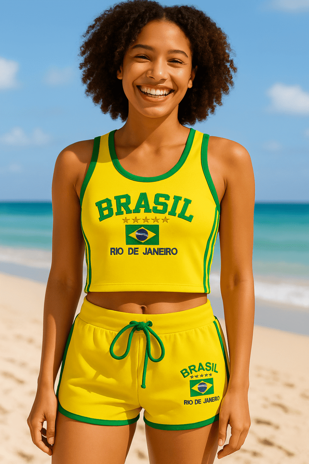 Regata Cropped+ Short Do Brasil Bordado Retrô - Imagem 2