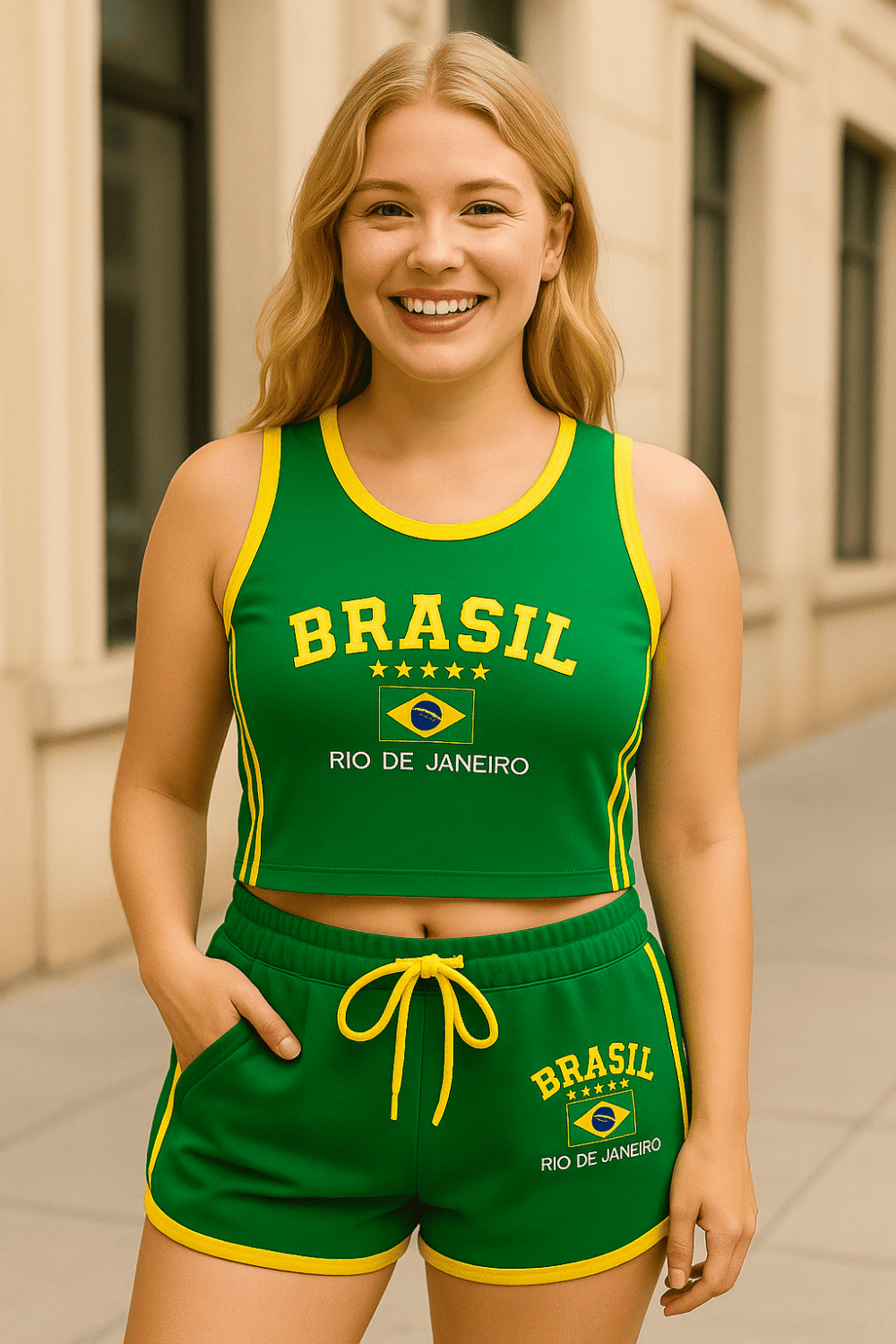 Regata Cropped+ Short Do Brasil Bordado Retrô - Imagem 19