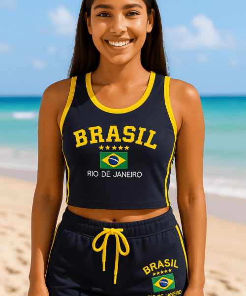 Regata Cropped+ Short do Brasil Bordado Retrô