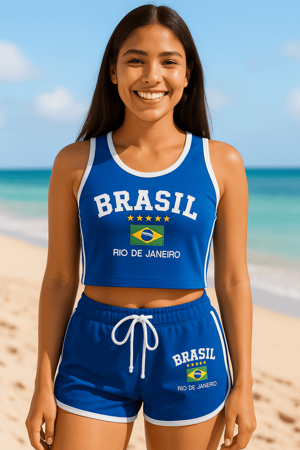 Regata Cropped+ Short Do Brasil Bordado Retrô - Imagem 21
