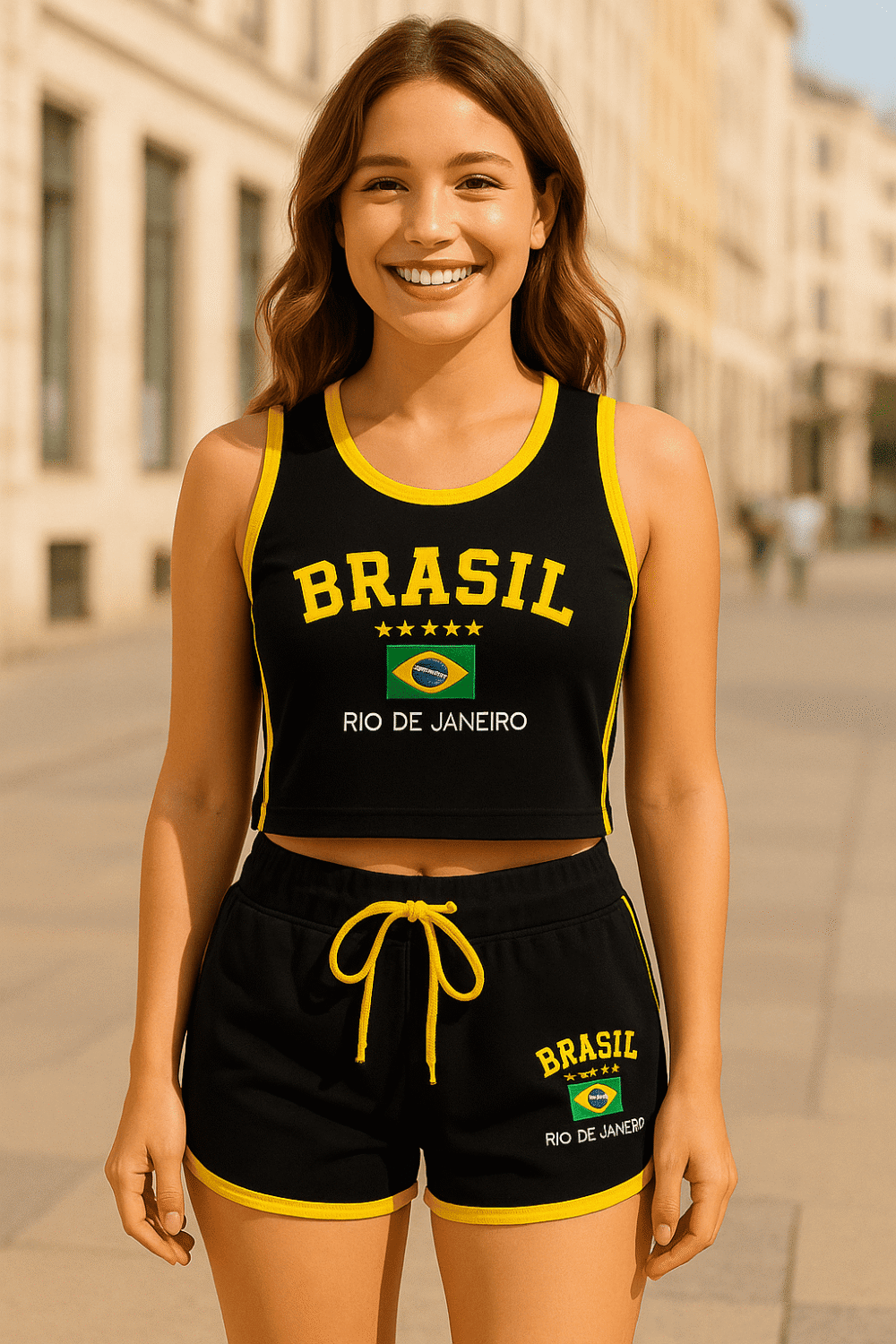 Regata Cropped+ Short Do Brasil Bordado Retrô - Imagem 7