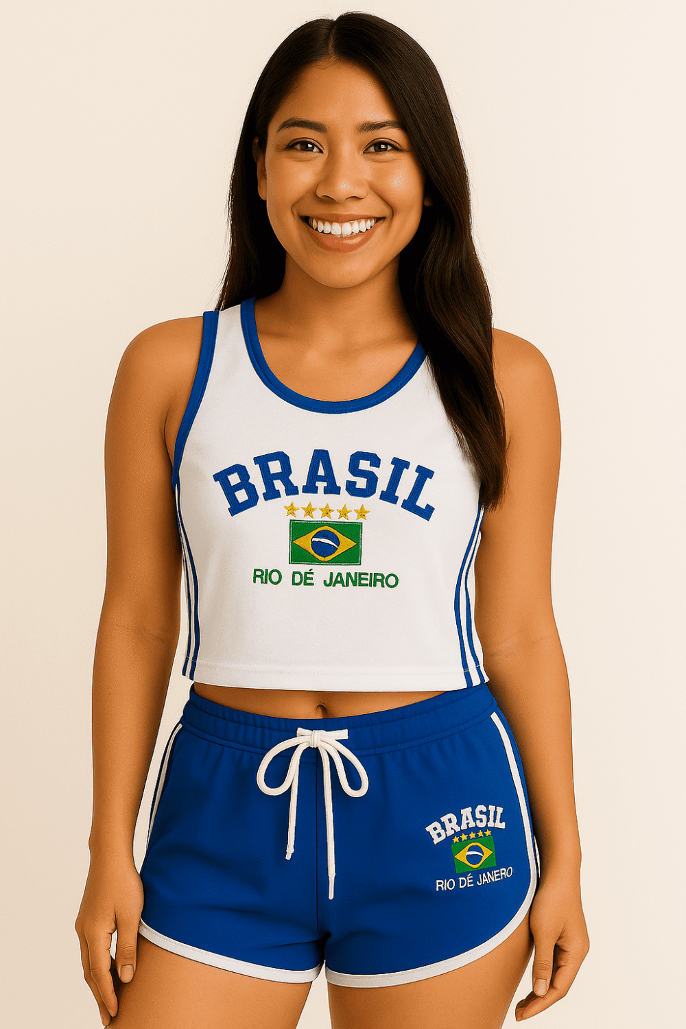 Regata Cropped+ Short Do Brasil Bordado Retrô - Imagem 22