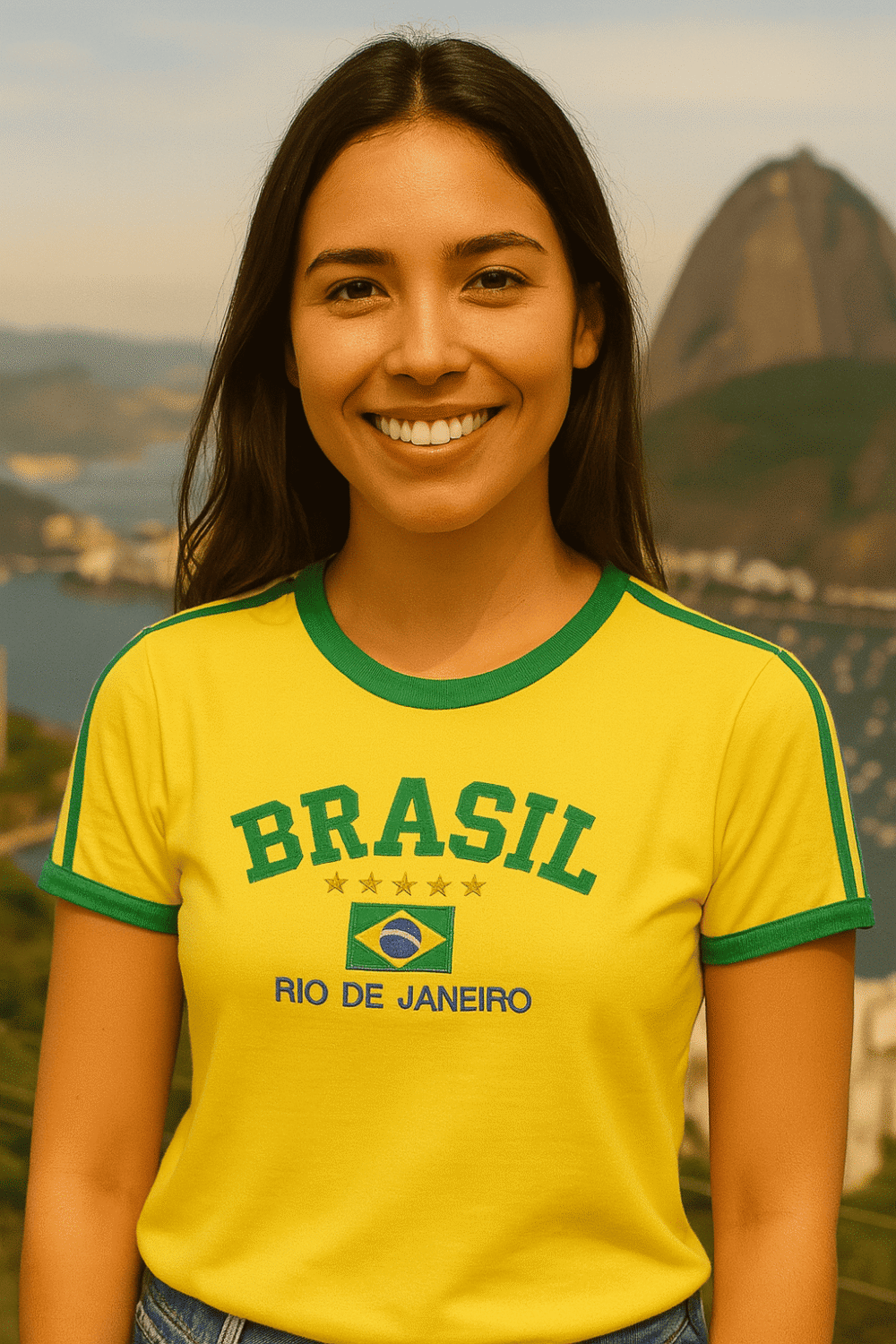 Camisa Do Brasil Feminina Bordada Retrô - Babylook - Imagem 4
