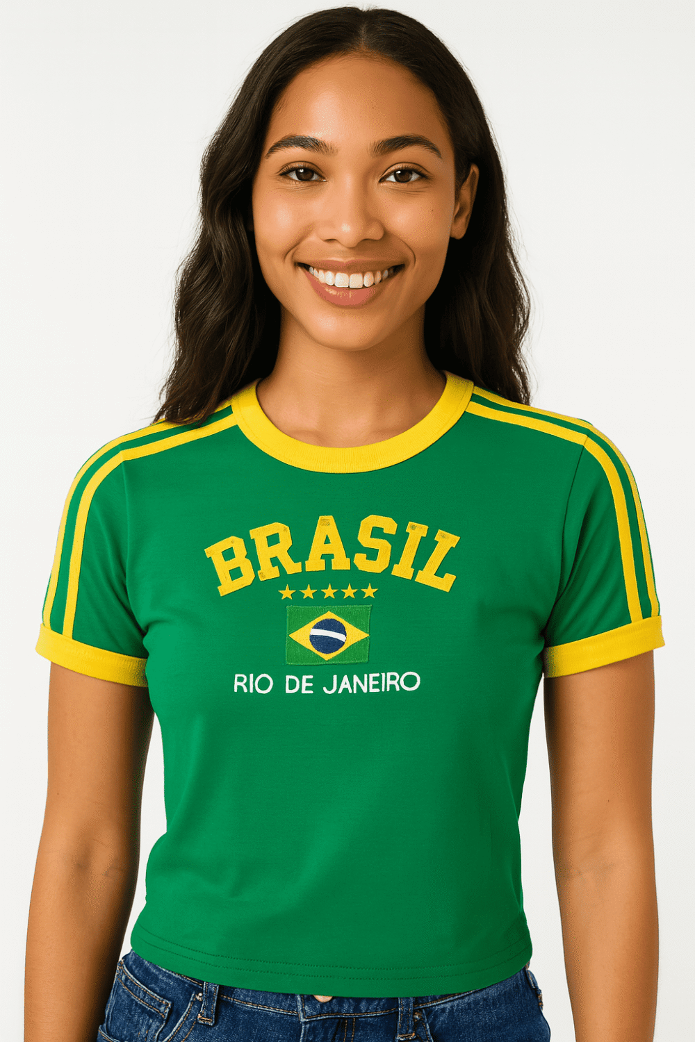 Camisa Do Brasil Feminina Bordada Retrô - Babylook - Imagem 7