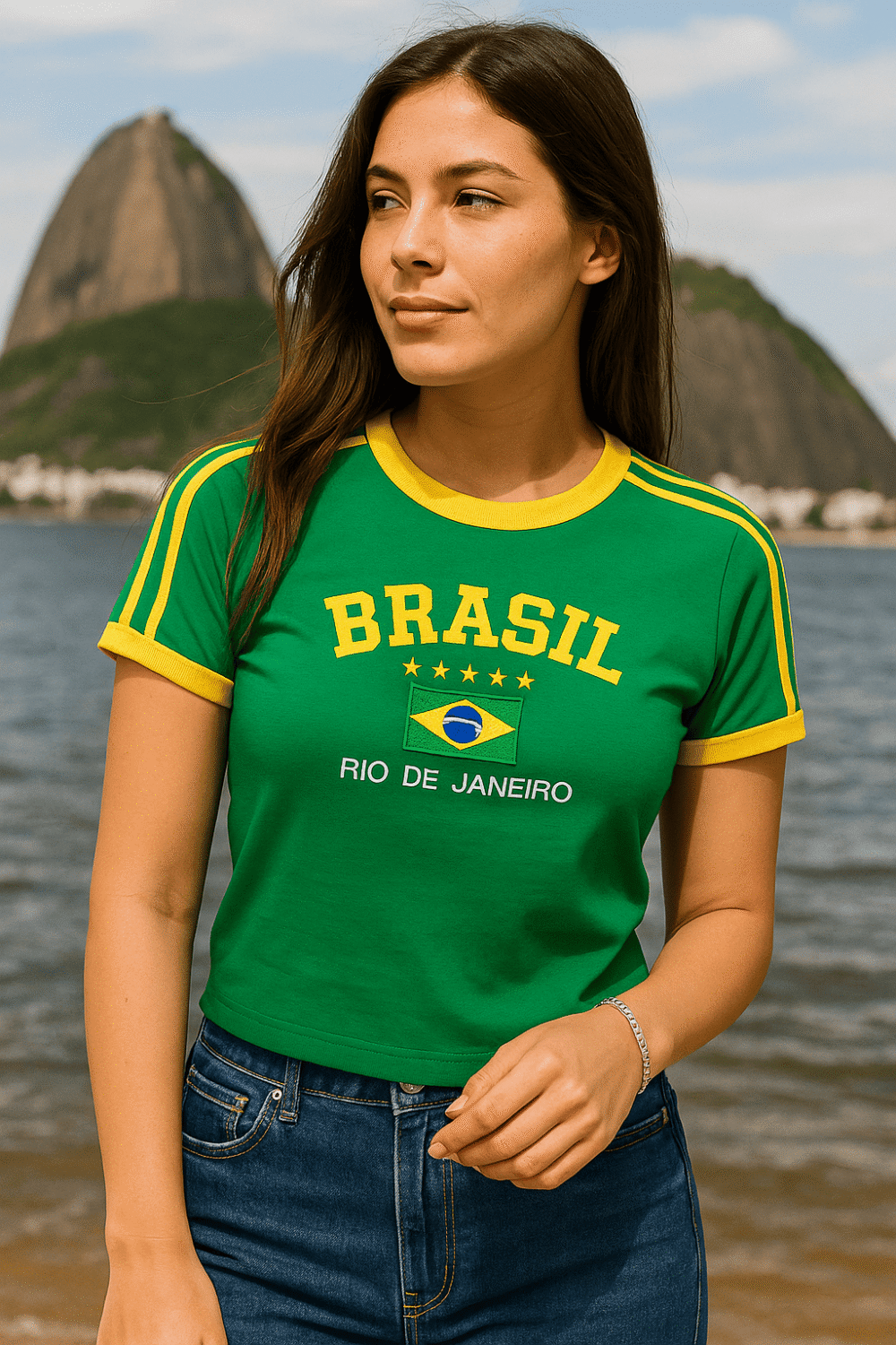 Camisa Do Brasil Feminina Bordada Retrô - Babylook - Imagem 29