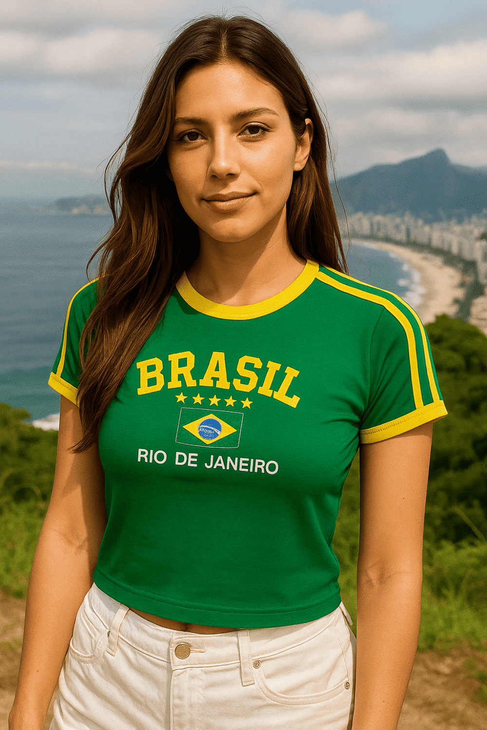 Camisa Do Brasil Feminina Bordada Retrô - Babylook - Imagem 31
