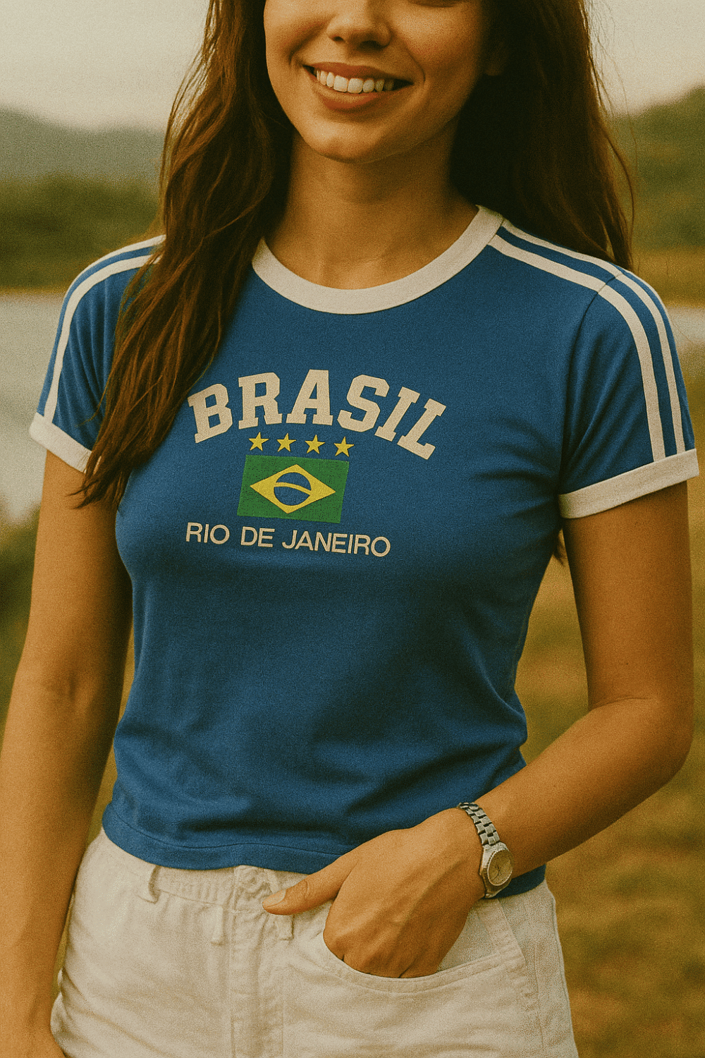Camisa Do Brasil Feminina Bordada Retrô - Babylook - Imagem 6