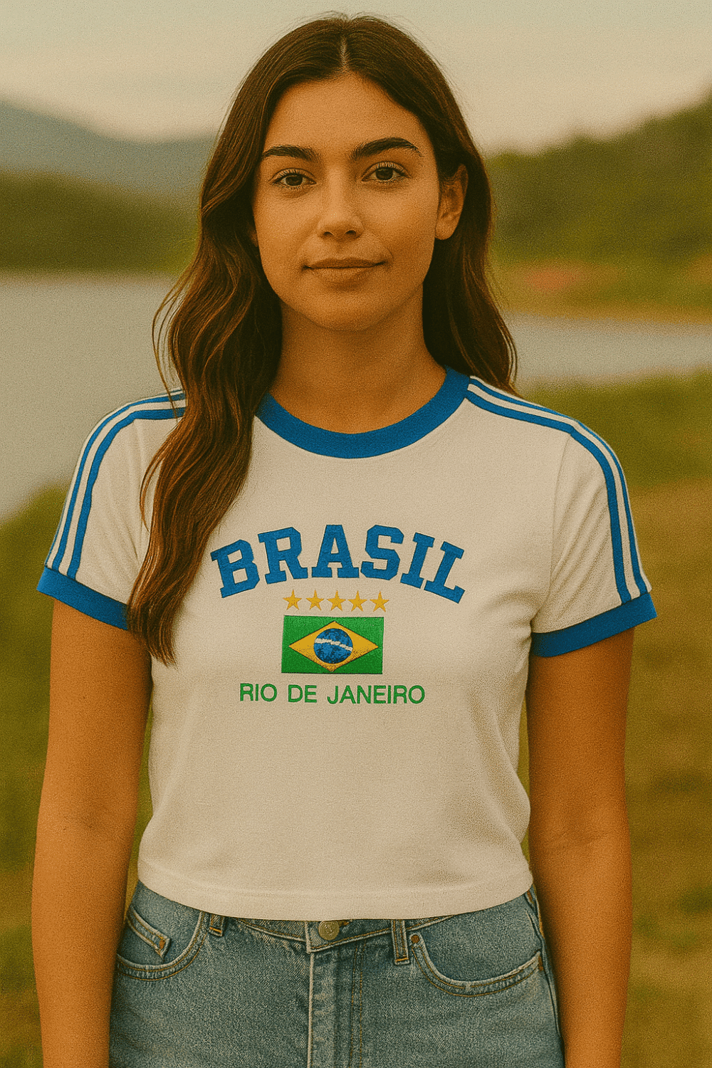 Camisa Do Brasil Feminina Bordada Retrô - Babylook - Imagem 33