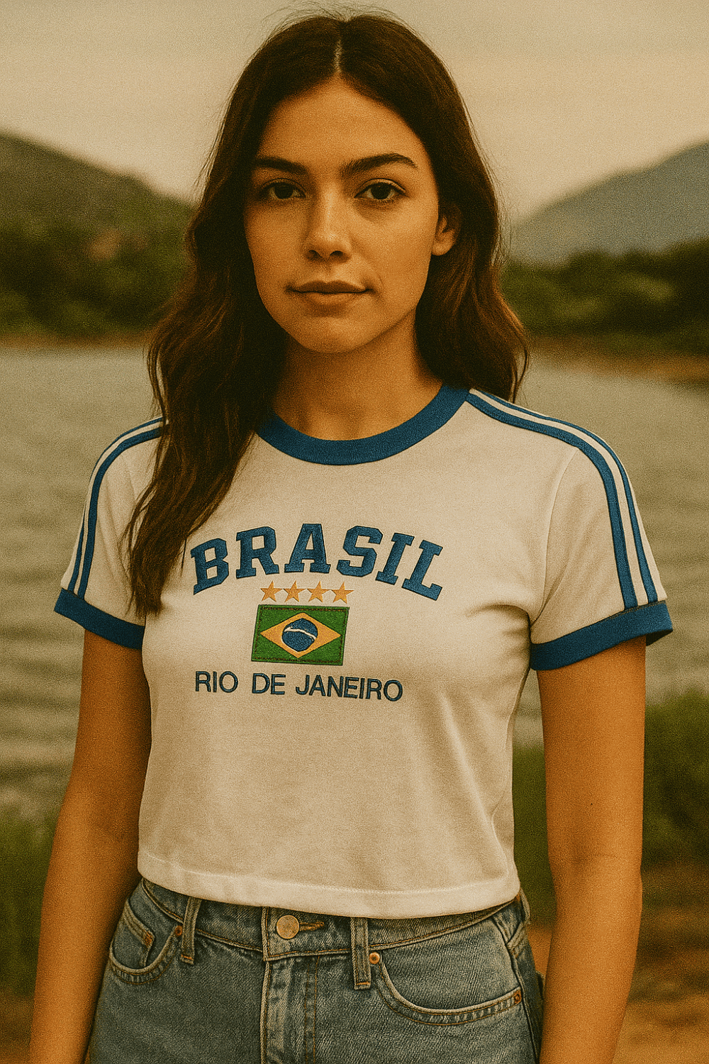 Camisa Do Brasil Feminina Bordada Retrô - Babylook - Imagem 34