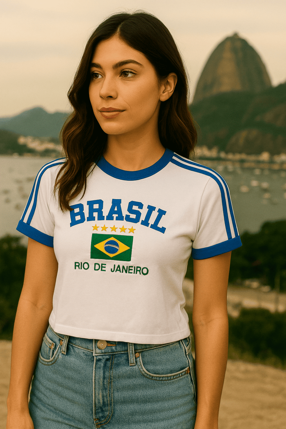Camisa Do Brasil Feminina Bordada Retrô - Babylook - Imagem 35