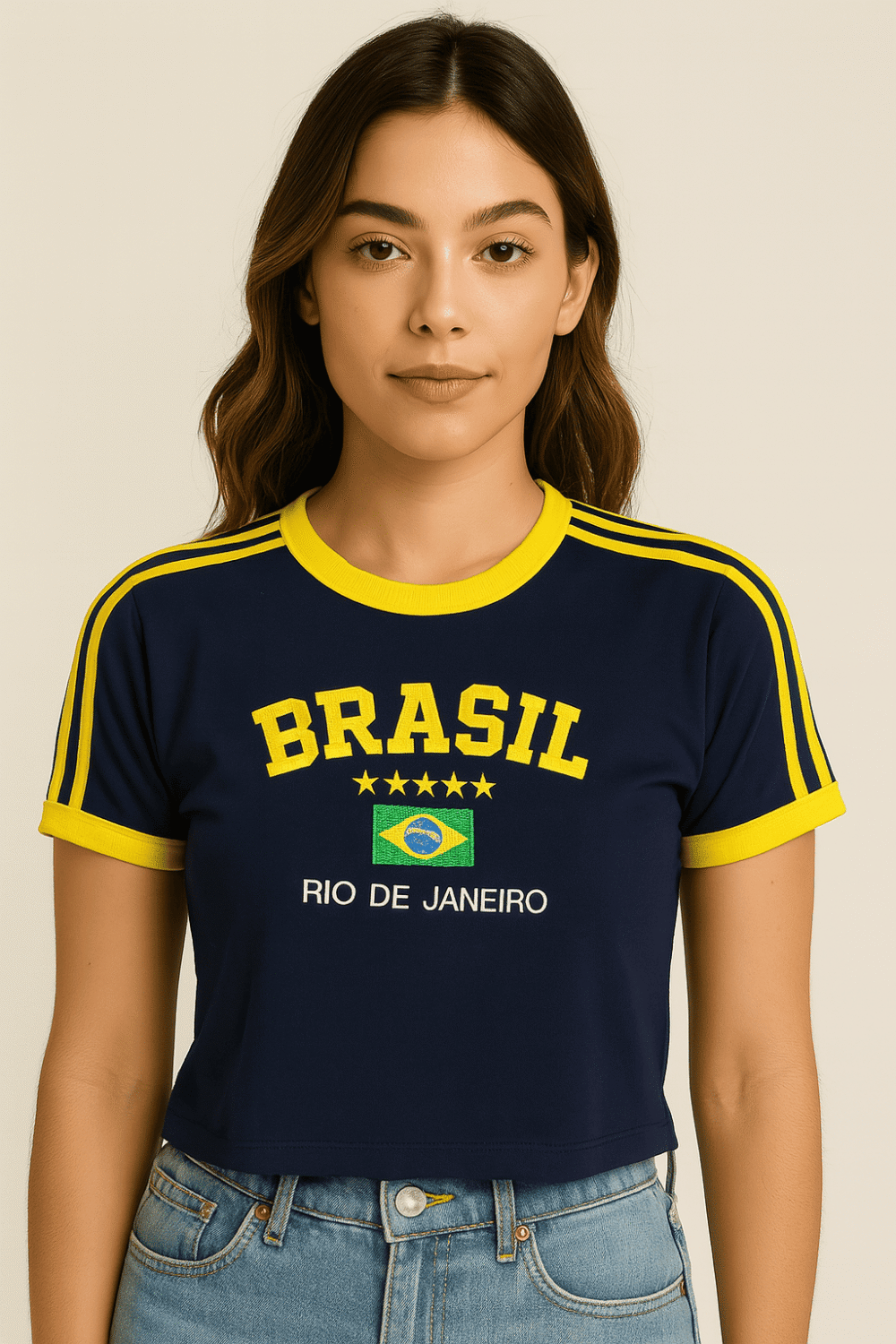 Camisa Do Brasil Feminina Bordada Retrô - Babylook - Imagem 36