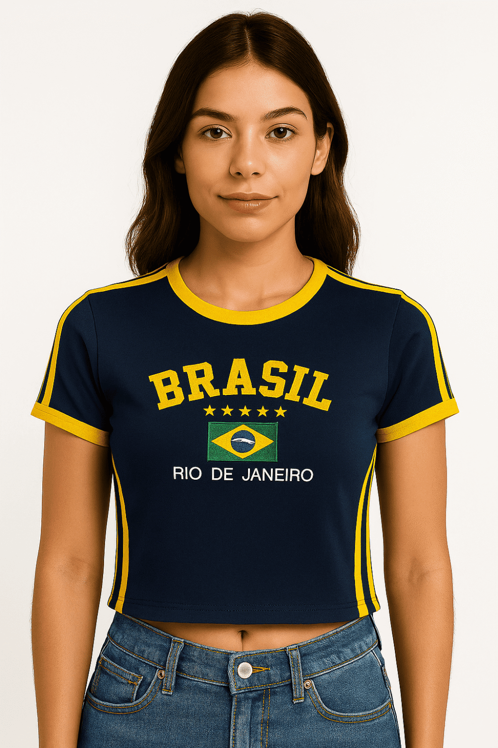 Camisa Do Brasil Bordada Babylock Retrô Vintage Listras Laterais - Imagem 3
