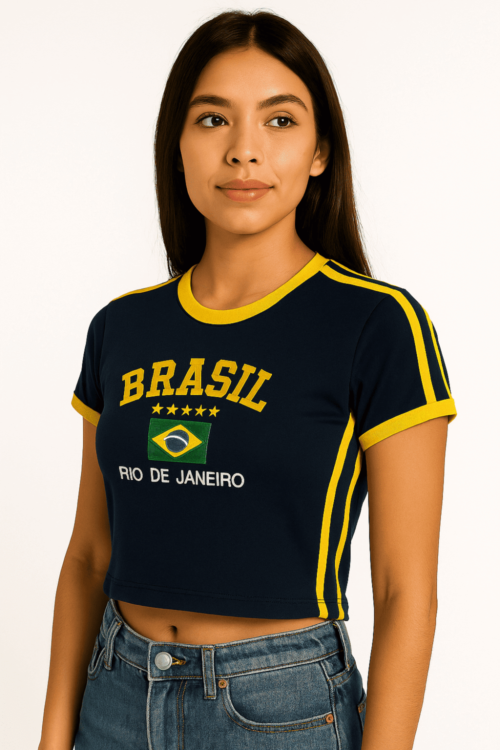 Camisa Do Brasil Bordada Babylock Retrô Vintage Listras Laterais - Imagem 19