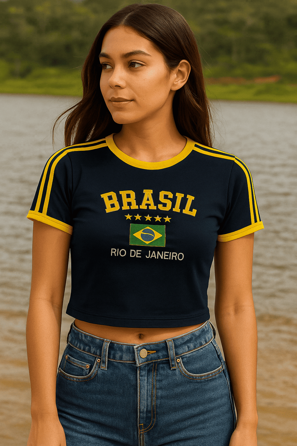 Camisa Do Brasil Bordada Babylock Retrô Vintage Listras Laterais - Imagem 20