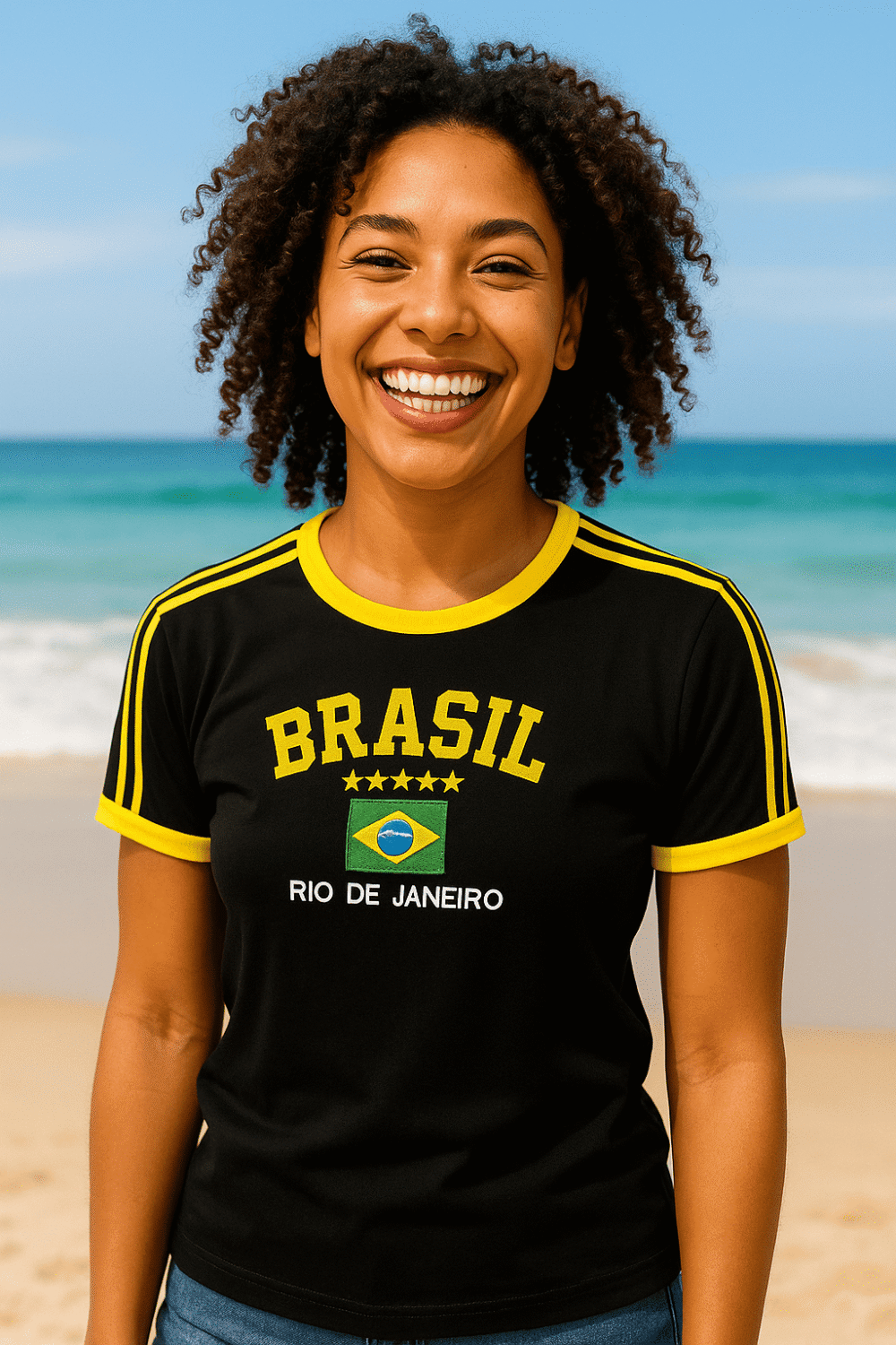 Camisa Do Brasil Feminina Bordada Retrô - Babylook - Imagem 2