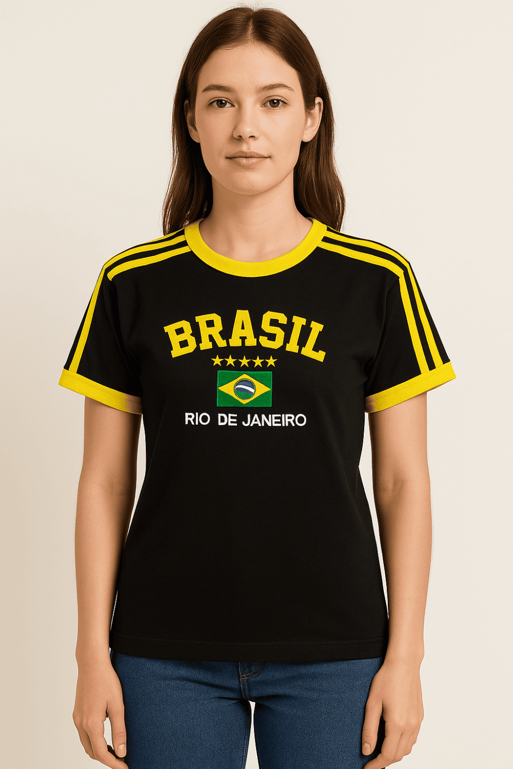 Camisa Do Brasil Feminina Bordada Retrô - Babylook - Imagem 19