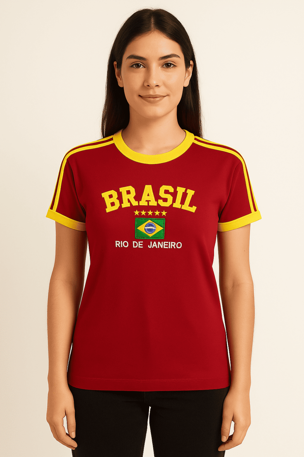 Camisa Do Brasil Feminina Bordada Retrô - Babylook - Imagem 5