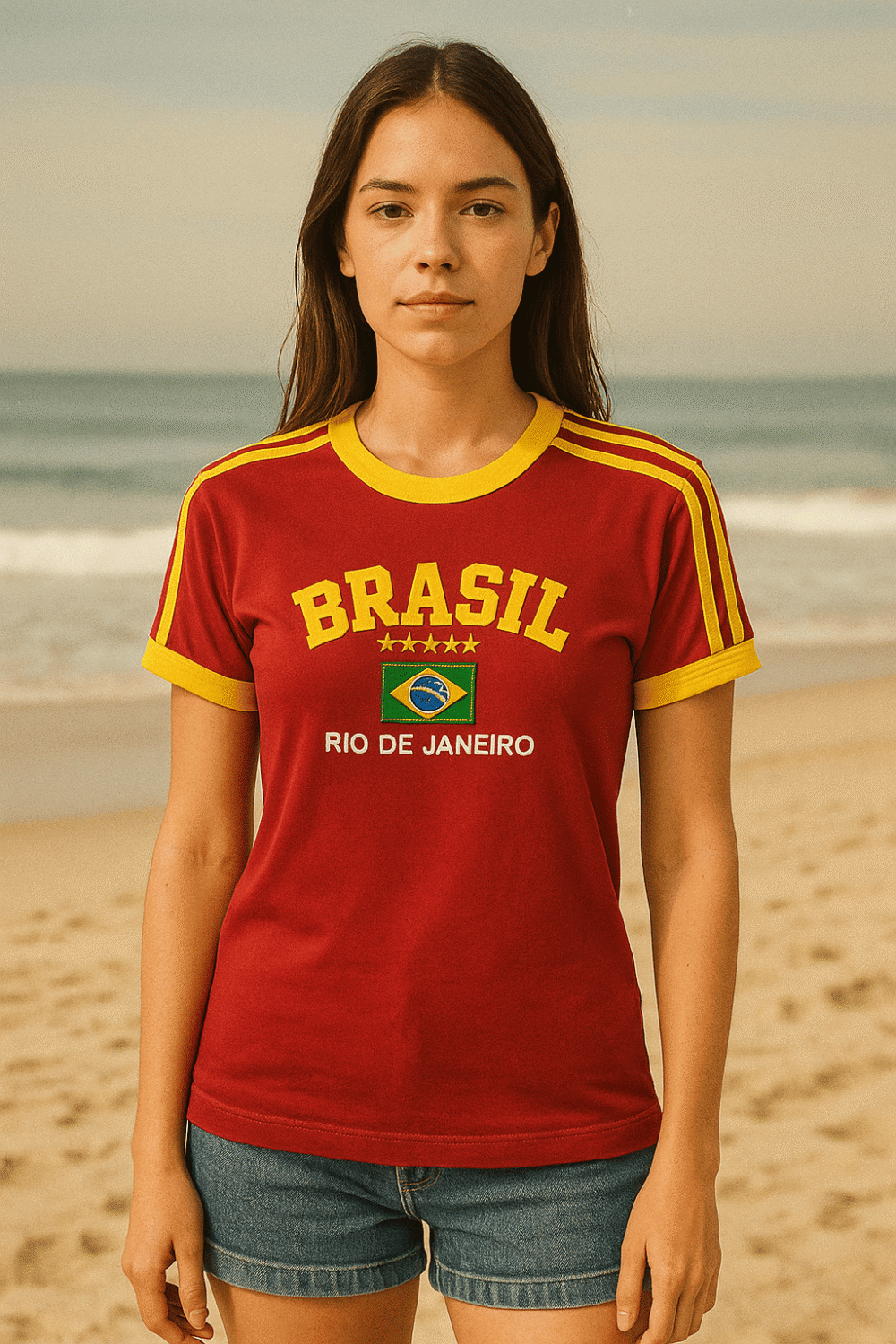 Camisa Do Brasil Feminina Bordada Retrô - Babylook - Imagem 23