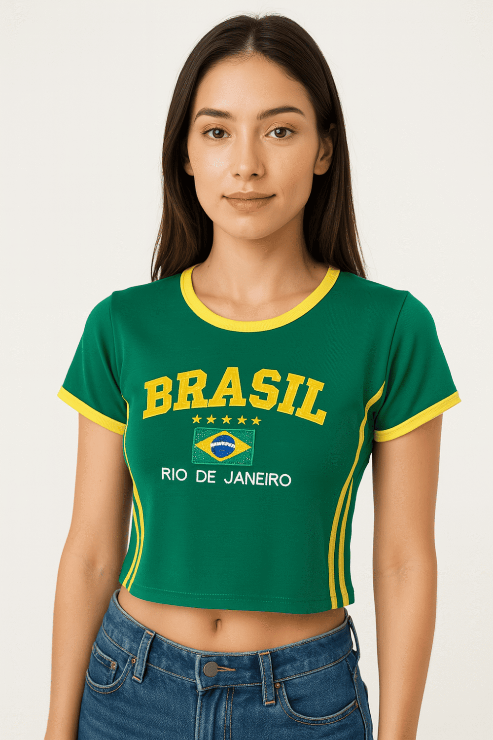 Camisa Do Brasil Bordada Babylock Retrô Vintage Listras Laterais - Imagem 16