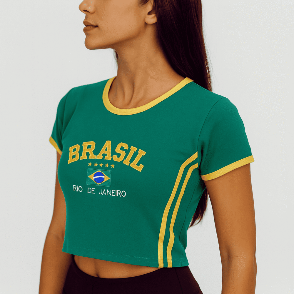Camisa Do Brasil Bordada Babylock Retrô Vintage Listras Laterais - Imagem 17