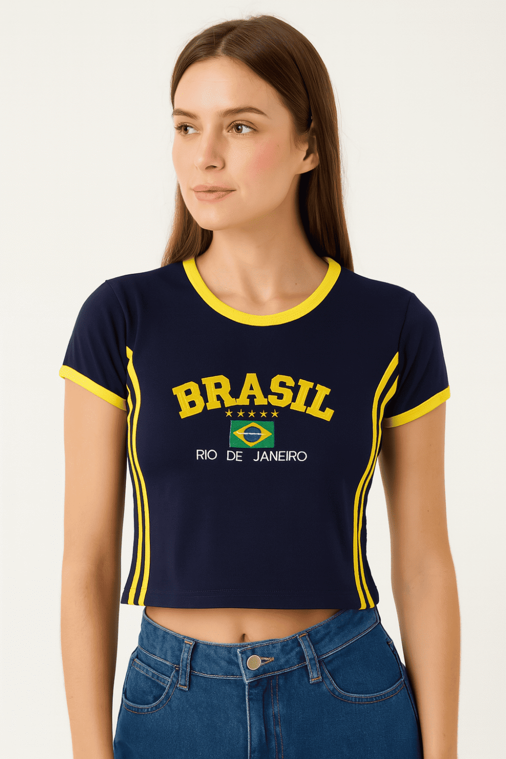 Camisa Do Brasil Bordada Babylock Retrô Vintage Listras Laterais - Imagem 11