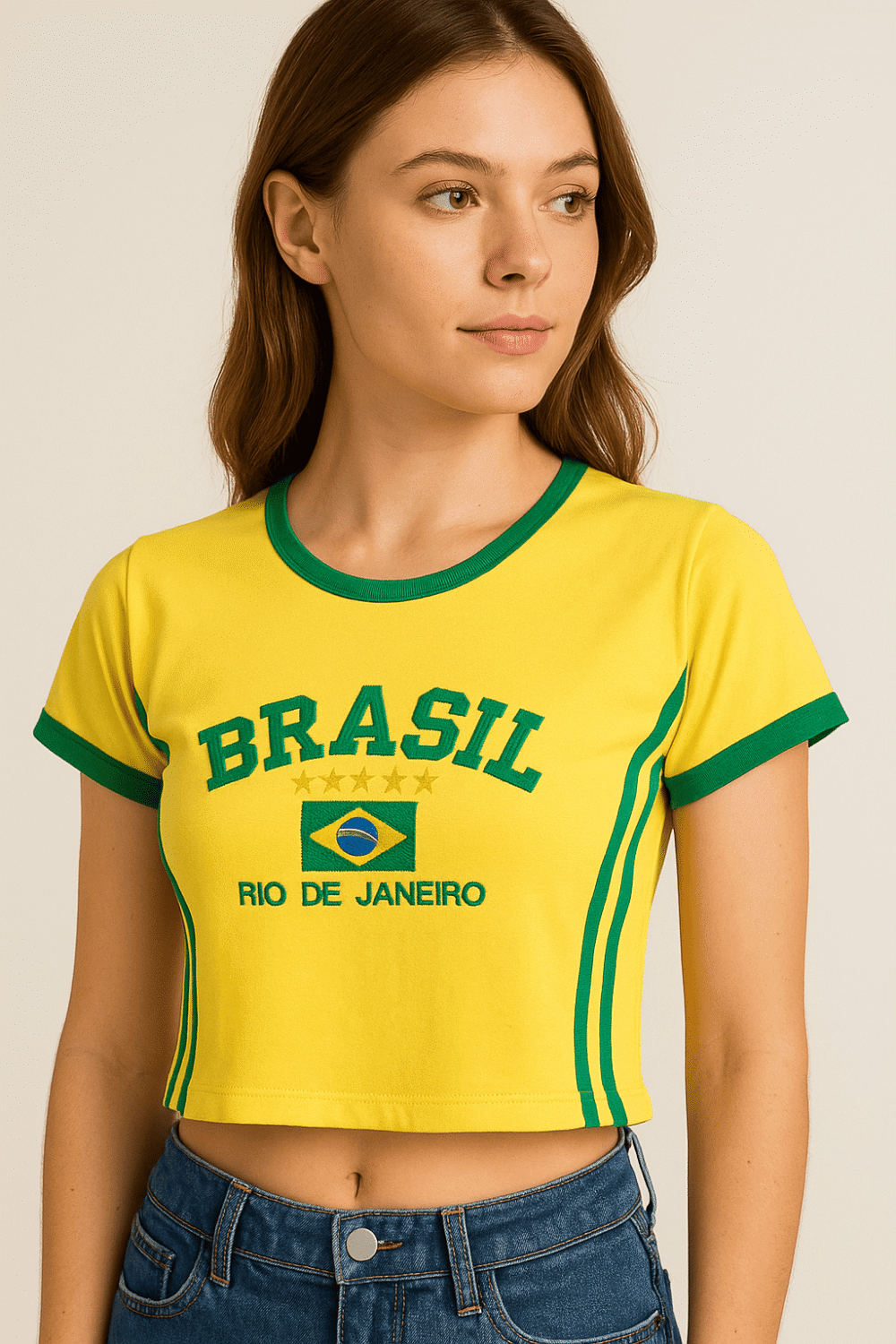 Camisa Do Brasil Bordada Babylock Retrô Vintage Listras Laterais - Imagem 12