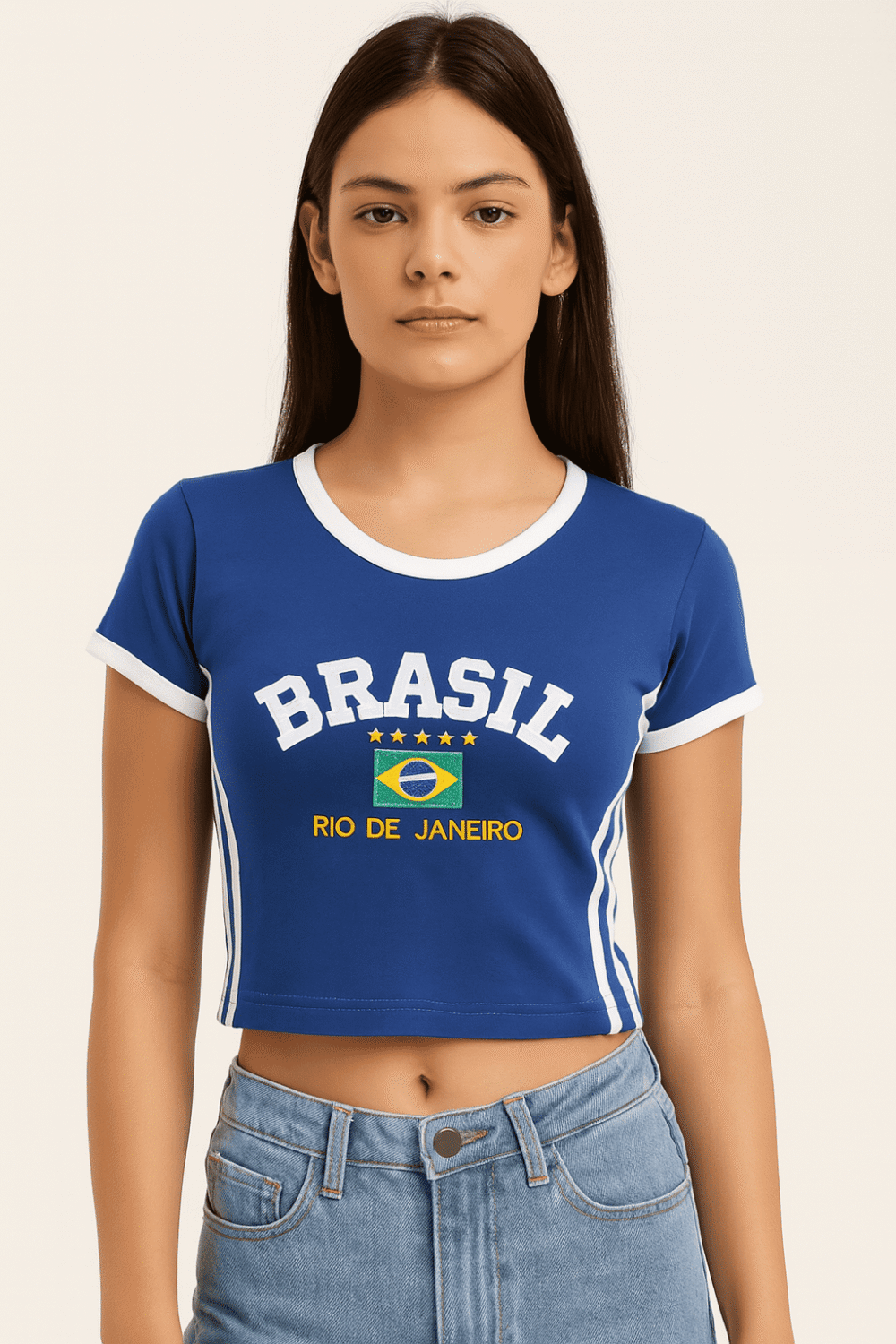 Camisa Do Brasil Bordada Babylock Retrô Vintage Listras Laterais - Imagem 14