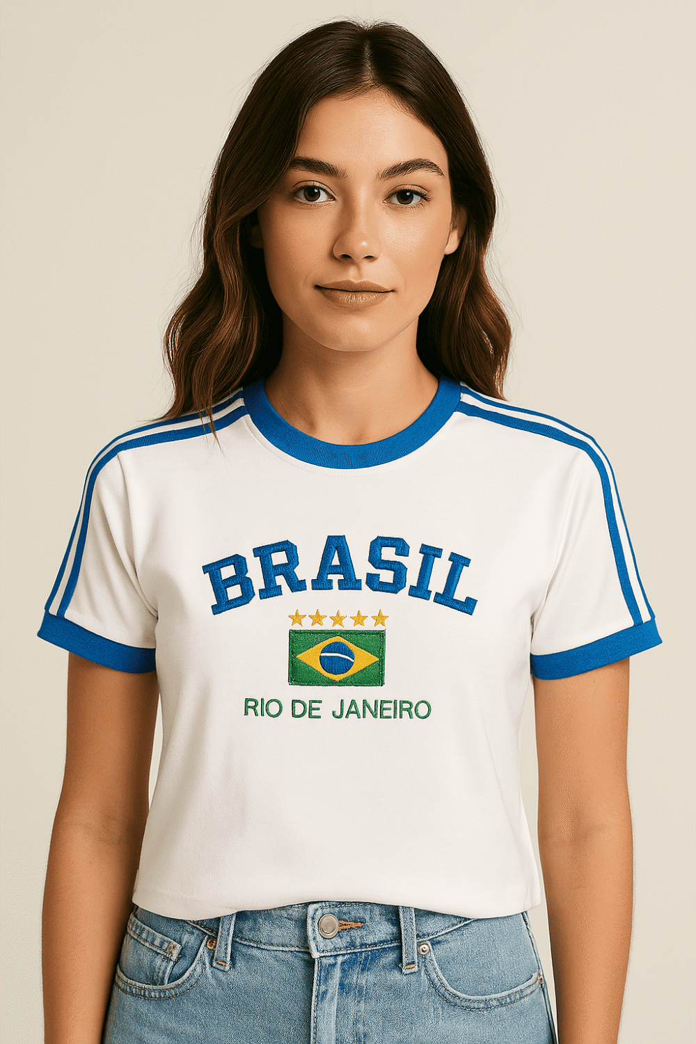Camisa Do Brasil Feminina Bordada Retrô - Babylook - Imagem 8